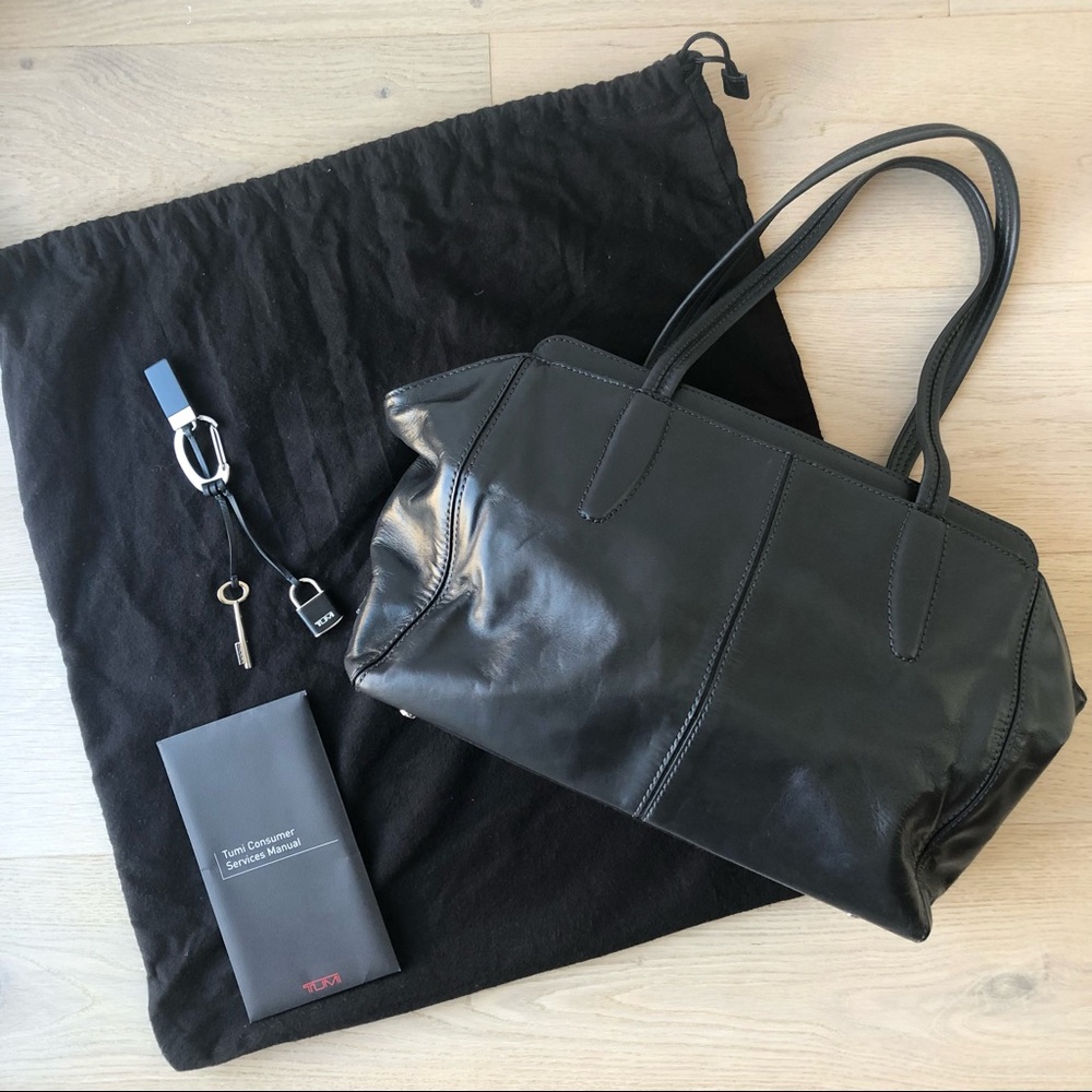 Tumi 100% Leather Blue Carry-All Tote Handbag w/ Original Dust Bag